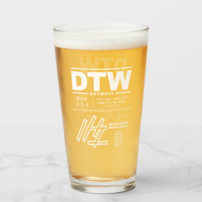 Detroit Metropolitan Wayne County Airport DTW Glass (Front Filled)