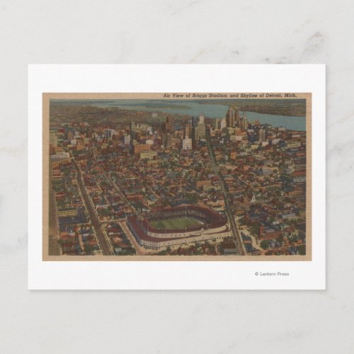Detroit MI _ Aerial Briggs Baseball Stadium Postcard