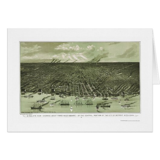 Detroit, MI Panoramic Map - 1889 Cards (Front Horizontal)