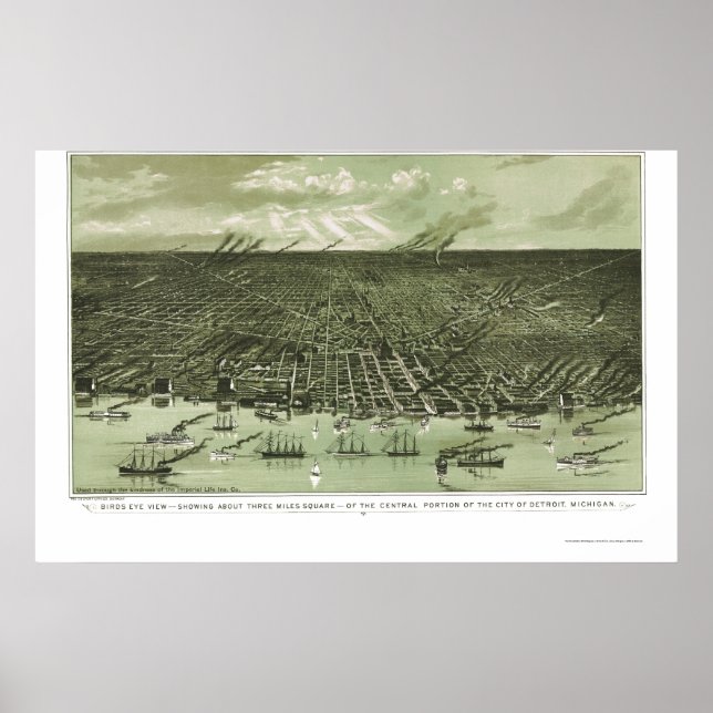 Detroit, MI Panoramic Map - 1889 Poster (Front)