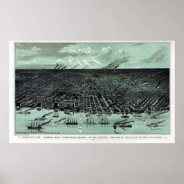 Detroit MI Panoramic Map DIGITALLY REMASTERED Poster (Front)