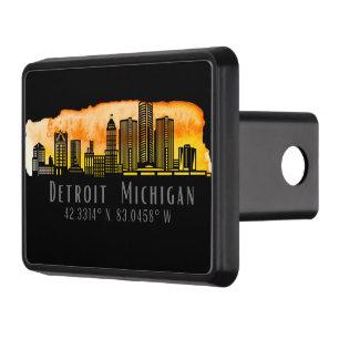 Detroit MI Skyline Latitude and Longitude Hitch Cover