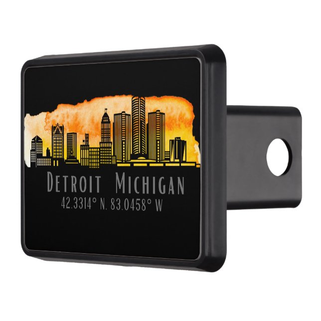 Detroit MI Skyline Latitude and Longitude  Hitch Cover (Left)