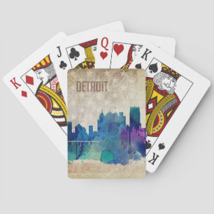 Detroit, MI Watercolor City Skyline Poker Cards