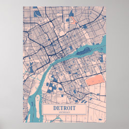 Detroit - Michigan Breezy City Map  Poster