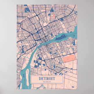 Detroit - Michigan Breezy City Map Poster