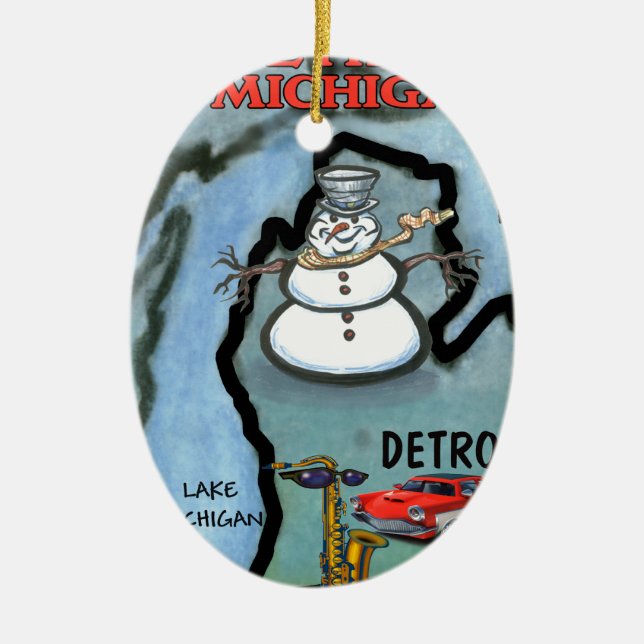 Detroit Michigan Ceramic Ornament (Front)