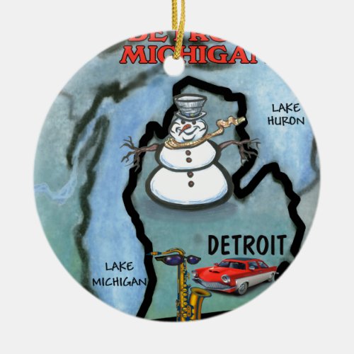 Detroit Michigan Ceramic Ornament