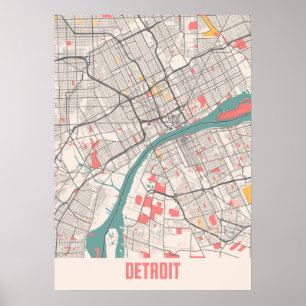 Detroit - Michigan Chalk City Map Poster
