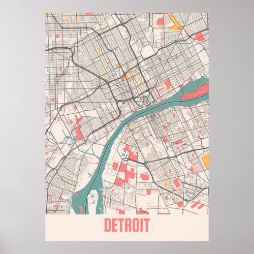 Detroit _ Michigan Chalk City Map Poster