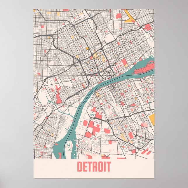 Detroit - Michigan Chalk City Map Poster (Front)