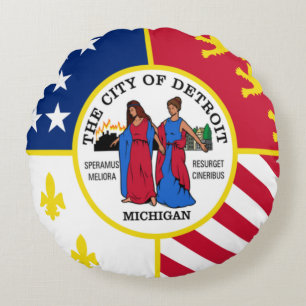 Detroit (Michigan) City flag    Round Pillow