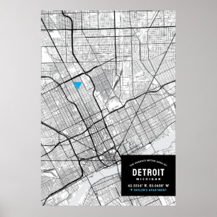 Detroit, Michigan City Map + Mark Your Location Poster
