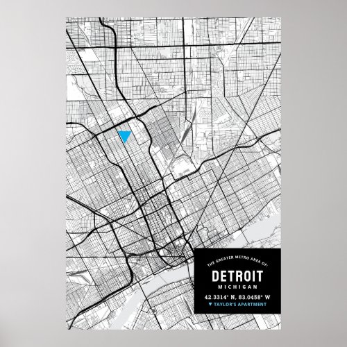 Detroit Michigan City Map  Mark Your Location  Poster