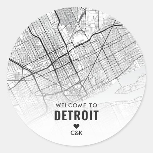 Detroit Michigan City Map  Wedding Welcome Classic Round Sticker