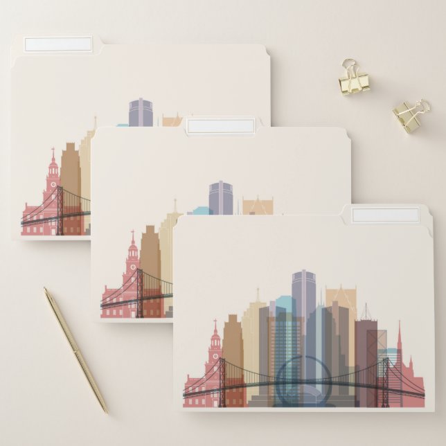 Detroit, Michigan | City Skyline File Folder (Set)