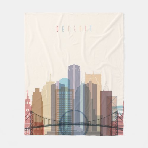 Detroit Michigan  City Skyline Fleece Blanket