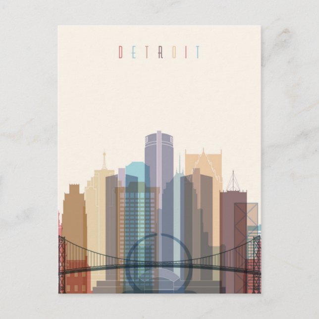 Detroit, Michigan | City Skyline Postcard (Front)