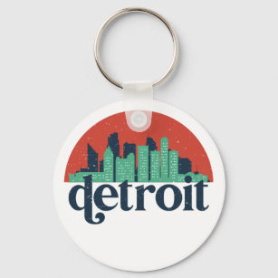 Detroit Michigan City Skyline Retro Cityscape Art Keychain