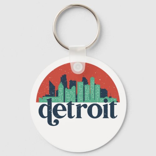 Detroit Michigan City Skyline Retro Cityscape Art Keychain