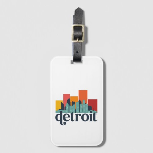 Detroit Michigan City Skyline Retro Cityscape Art Luggage Tag