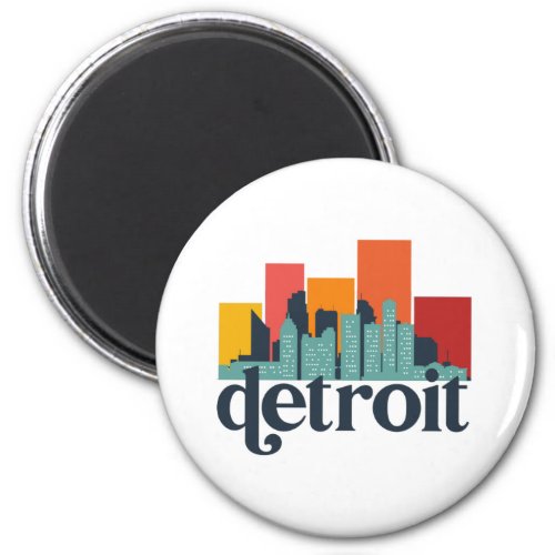 Detroit Michigan City Skyline Retro Cityscape Art Magnet