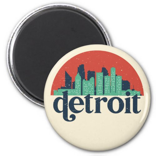 Detroit Michigan City Skyline Retro Cityscape Art Magnet