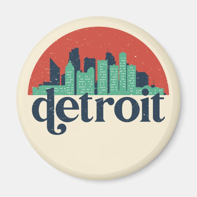 Detroit Michigan City Skyline Retro Cityscape Art Magnet (Front)
