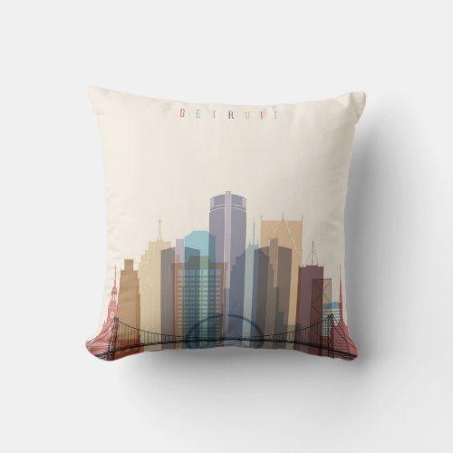 Detroit Michigan  City Skyline Throw Pillow