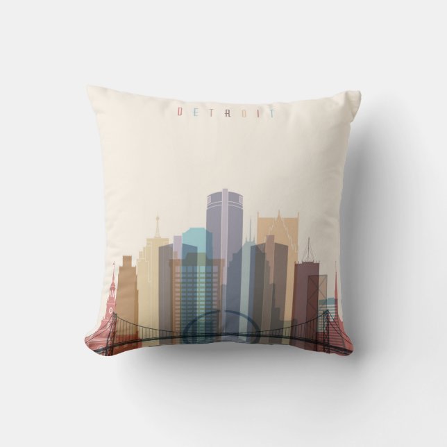 Detroit, Michigan | City Skyline Throw Pillow (Front)