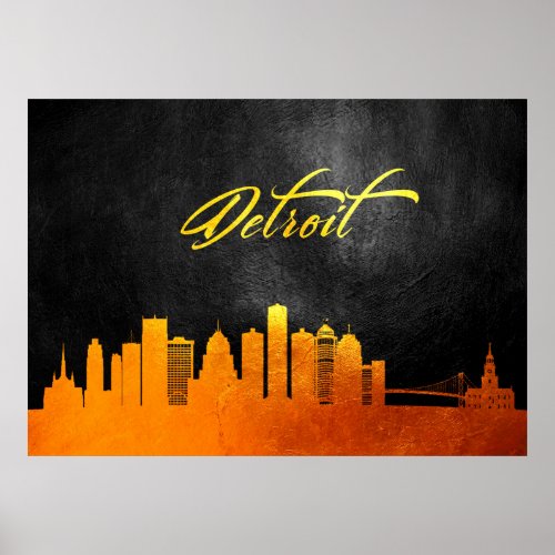 Detroit Michigan Gold Skyline Poster