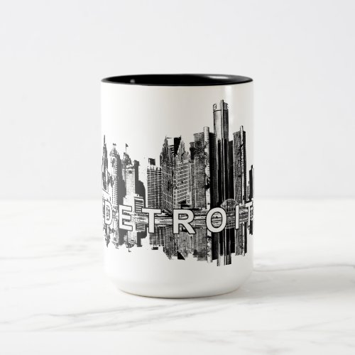 Detroit Michigan in black ink Two_Tone Coffee Mug