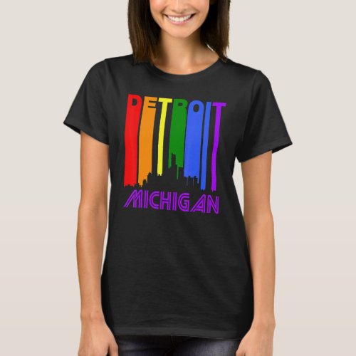 Detroit Michigan Lgbtq Gay Pride Rainbow Skyline T_Shirt