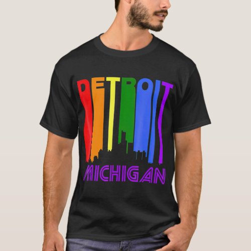 Detroit Michigan LGBTQ Gay Pride Rainbow Skyline T T_Shirt