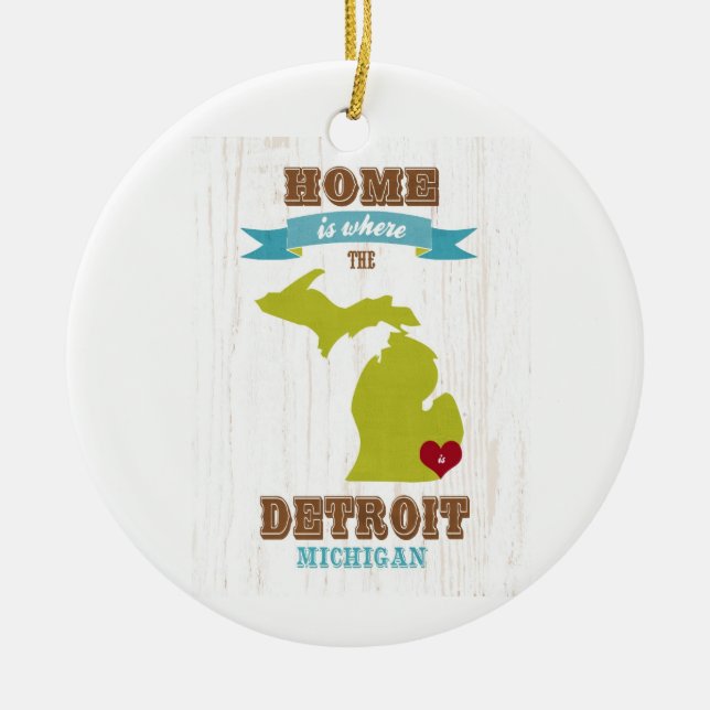 detroit, michigan Map – Home Is Where The Heart Is Ceramic Ornament (Front)