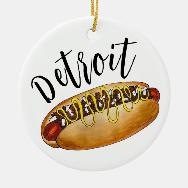 Detroit Michigan MI Coney Island Hot Dog Hotdog Ceramic Ornament (Front)
