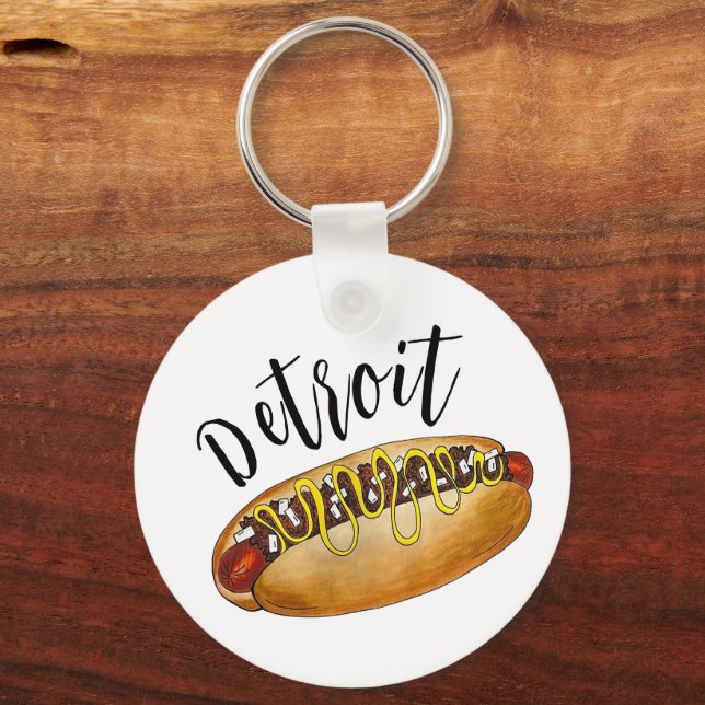Detroit Michigan MI Coney Island Hot Dog Hotdog Keychain (Back)