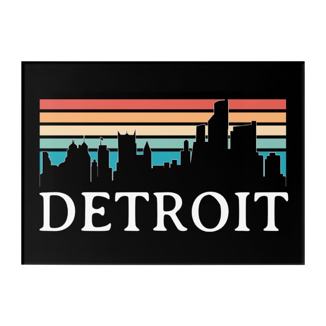 Detroit Michigan Retro Vintage Sunset Skyline Acrylic Print (Front)