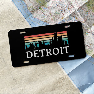 Detroit Michigan Retro Vintage Sunset Skyline License Plate