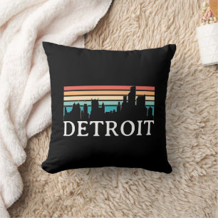 Detroit Michigan Retro Vintage Sunset Skyline Throw Pillow
