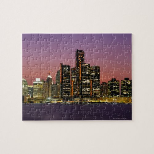 Detroit Michigan Skyline at Night Jigsaw Puzzle
