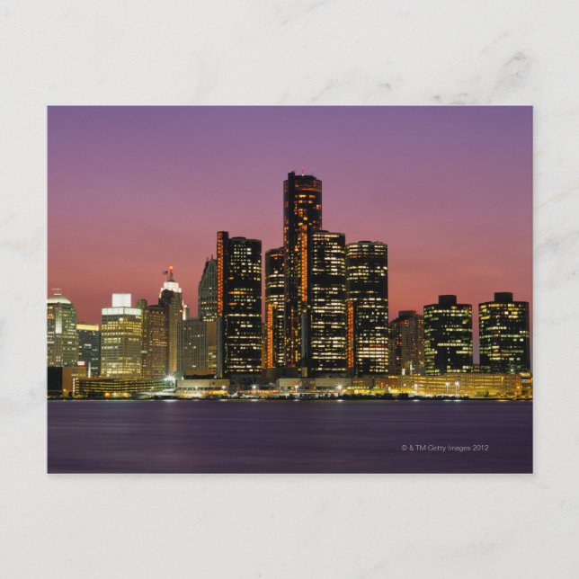 Detroit, Michigan Skyline at Night Postcard (Front)