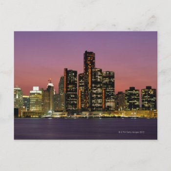 Detroit  Michigan Skyline At Night Postcard by prophoto at Zazzle
