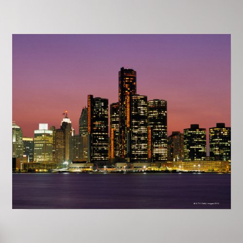 Detroit Michigan Skyline at Night Poster