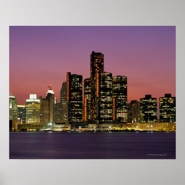Detroit, Michigan Skyline at Night Poster (Front)