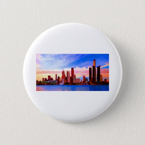 Detroit Michigan Skyline at Sunset Button