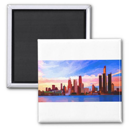 Detroit Michigan Skyline at Sunset Magnet