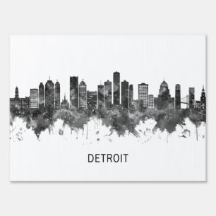 Detroit Michigan Skyline BW Sign