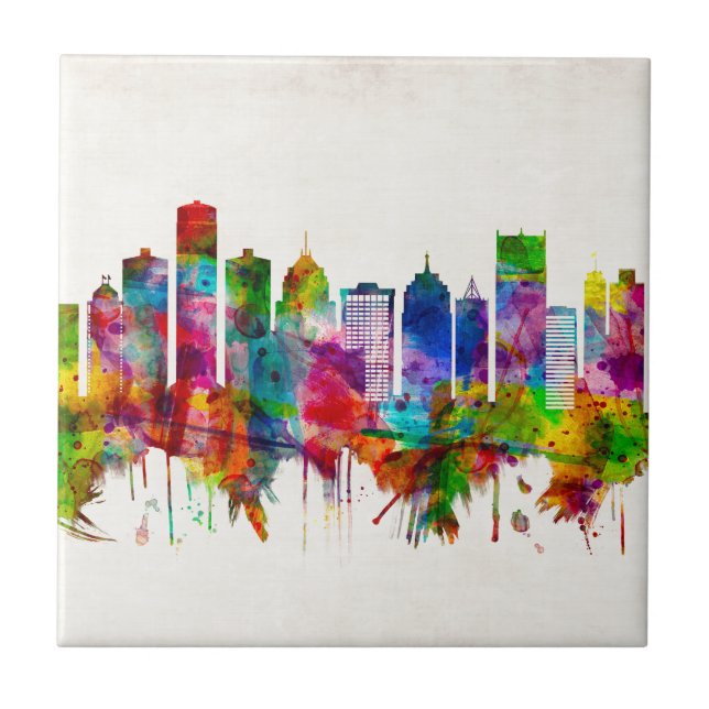 Detroit Michigan Skyline Ceramic Tile (Front)