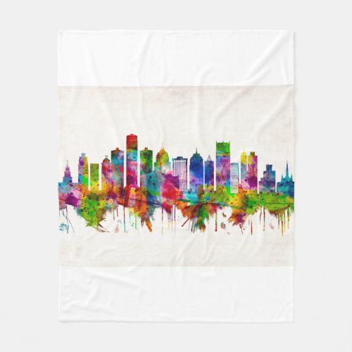 Detroit Michigan Skyline Fleece Blanket